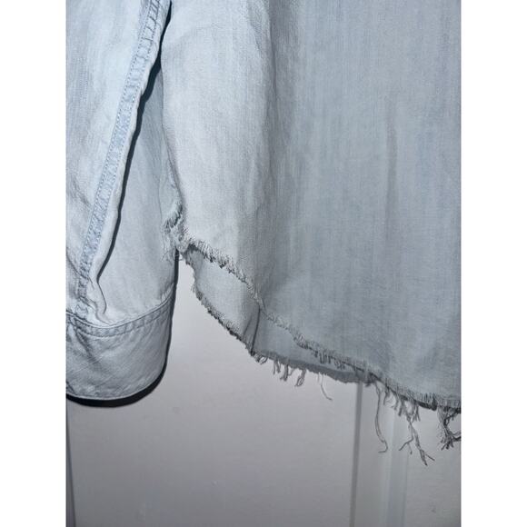 Rails Ingrid Raw Light Vintage Shirt Blue Raw Hem Long Sleeve Button Down Sz S - Picture 7 of 12